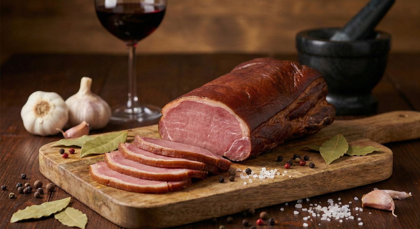 Geräucherter Schweinelachs mit Schwarte